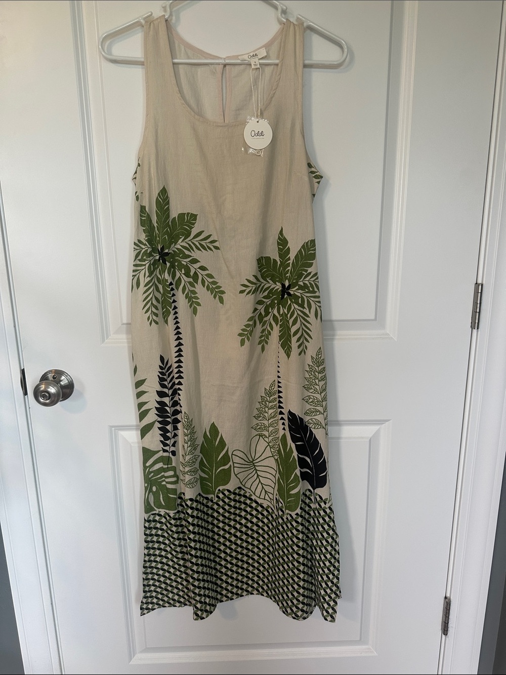 Oddi Cream Maxi Dress with Green & Black Palm Print